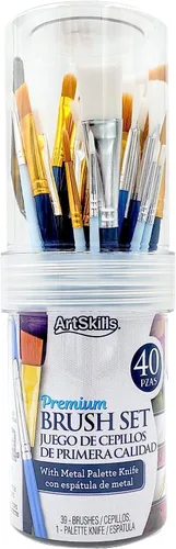 ArtSkills Juego de pinceles de pintura acrílica, pinceles de pintura acrílica para pintura en lienzo, pinceles de pintura artesanal con cuchillo de