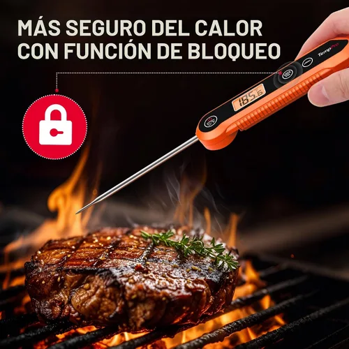 Miniatura 7 de TempPro Termómetro digital de lectura instantánea para carne, termómetro impermeable para alimentos con retroiluminación de calibración, para Naranja