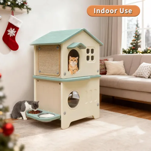 Miniatura 9 de Rockever Casa para gatos al aire libre con forro aislante, casas para gatos 100% aisladas para invierno al aire libre, casa de gato impermeable de 2