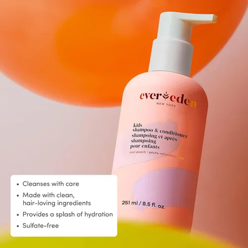 Miniatura 2 de Evereden Mini Kids Shampoo and Conditioner 2 en 1: Melocotón fresco, 1.7 fl oz. Vegano y cuidado suave para niños Champú y acondicionador