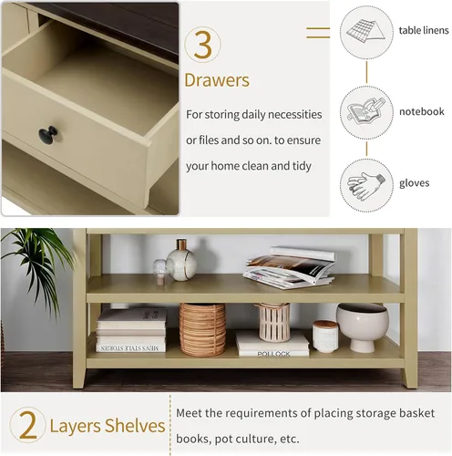 Miniatura 5 de Knocbel Rustic Entryway Console Table with 3 Storage Drawers and Open Shelves, Entry Hallway Foyer Behind Sofa Couch Long Table, Easy Assembly (Tan)