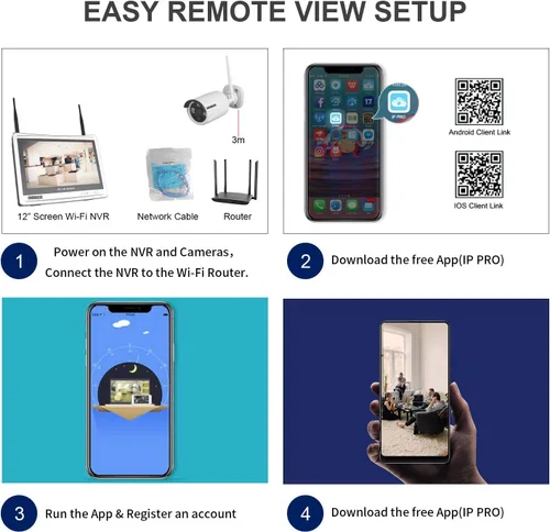 Miniatura 4 de [8 canales expandibles] Sistema de cámaras de seguridad para el hogar 2K 3MP con monitor de 12 pulgadas y kits de vigilancia combo NVR con disco Con