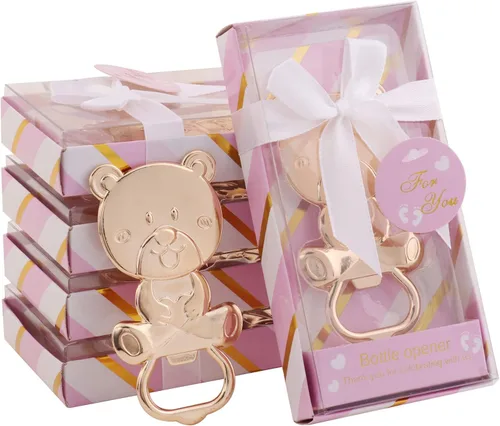 Miniatura 9 de Paquete de 15 abridores de botellas de oso para recuerdos de baby shower, abridor de cerveza de metal para invitados, recuerdos de fiesta, Blanco