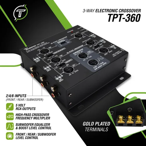 Miniatura 2 de Timpano 3-vías Transmisor electrónico con control remoto de subwoofer y ecualizador TPT-360