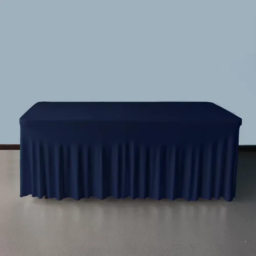 Miniatura 3 de Mantel para mesa rectangular de elastano azul marino de 8 pies de largo x 30 pulgadas de ancho x 30 pulgadas de alto