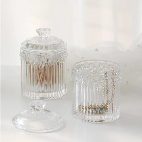 Miniatura 9 de rejomiik Paquete de 2 tarros de vidrio con tapas para boticario, accesorios de baño, organizadores de tocador y recipiente de almacenamiento