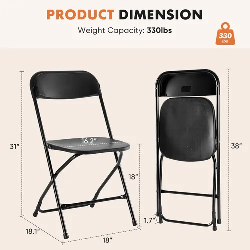 Miniatura 3 de Sillas plegables, para interiores y exteriores, portátiles, apilables, de plástico, para fiestas, bodas y oficina, paquete de 4, color negro