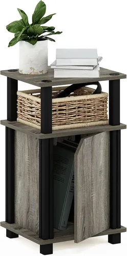 Furinno Brahms - Mesita de sofá lateral de 3 niveles con puerta, 1 paquete, roble francés/negro