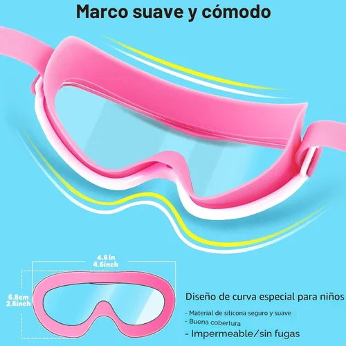 Miniatura 3 de COOLOO Gafas de natación para niños de 3 a 15 años, paquete de 2 gafas para nadar con cubierta para la nariz, sin fugas, antiniebla, impermeables
