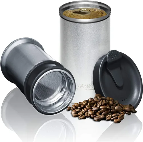 Miniatura 2 de PRESSE by bobble - Vaso de viaje de acero inoxidable con aislamiento y prensa de café francés para preparación sobre la marcha, 13 onzas (negro)