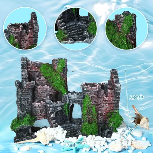 Miniatura 3 de Wenqik Decoraciones de Acuario Grandes, Naufragio Hundido de Resina, Cofre del Tesoro Submarino, Ruinas de Castillo Antiguo Túnel Casa, Plantas