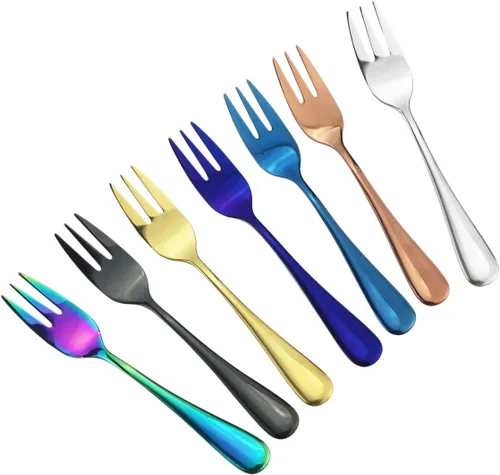 Miniatura 3 de Juego de 6 cubiertos de acero inoxidable de 5.5 pulgadas, tenedores para pastel de frutas, tenedores y tenedores para tartas de frutas