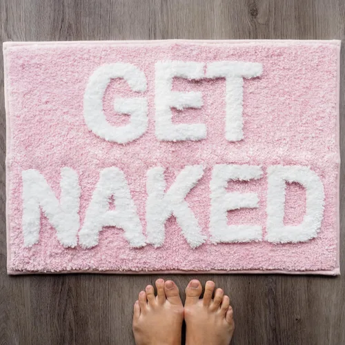 Evovee Alfombra de baño con texto en inglés «Get Naked», divertida y bonita, tapete de baño con texto «Get Nake», divertido y bonito,