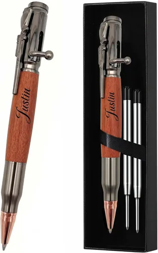 Miniatura 9 de Bolígrafo personalizado de acción de resorte, bolígrafo de bola de metal y madera grabado gratis con 2 recargas, bolígrafo personalizado con nombre