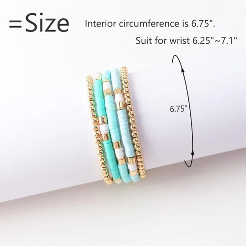 Miniatura 2 de Pulseras de cuentas de arcilla estilo heishi surfista para mujer, con discos de vinilo y dije de mal de ojo, apilables, pulseras elásticas
