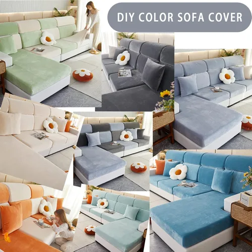 Miniatura 7 de Fundas de cojín de terciopelo para sofá, funda de cojín de alta elasticidad universal para sofá de 4/3/2/1 plazas, protector de muebles Beige