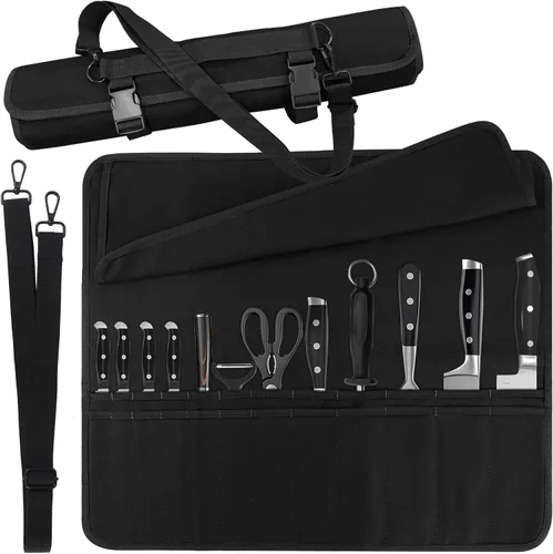 Miniatura 9 de QIQU Bolsa Naranja para Cuchillos de Chef con 20 Ranuras, Porta Cuchillos y Cubiertos, Protectores, Herramientas de Cocina para el Hogar, Viajes