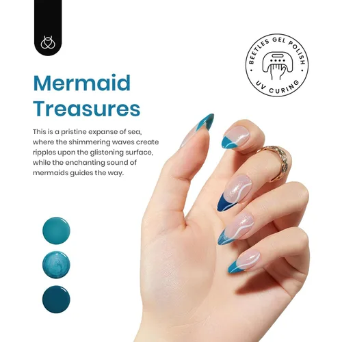Miniatura 4 de Beetles - Juego de esmaltes en gel azul - Colección Mermaid Treasures, esmalte con perlas brillantes en colores azul marino y azul oscuro, diseño