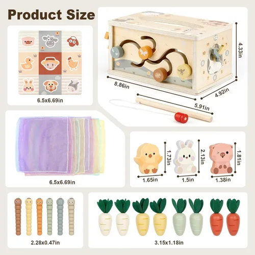 Miniatura 3 de Joyreal Caja de Pañuelos Montessori 8 en 1 para Bebé de 12 Meses - Cubo de Actividades de Madera de Color Neutro para Niños y Niñas Regalos