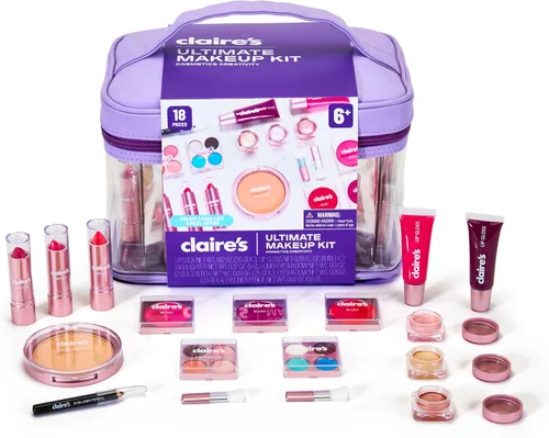 Claire's Kit de maquillaje definitivo, juego de cosméticos reales de 18 piezas, maquillaje para niños de 8 a 12 años, juguetes para niñas y regalo