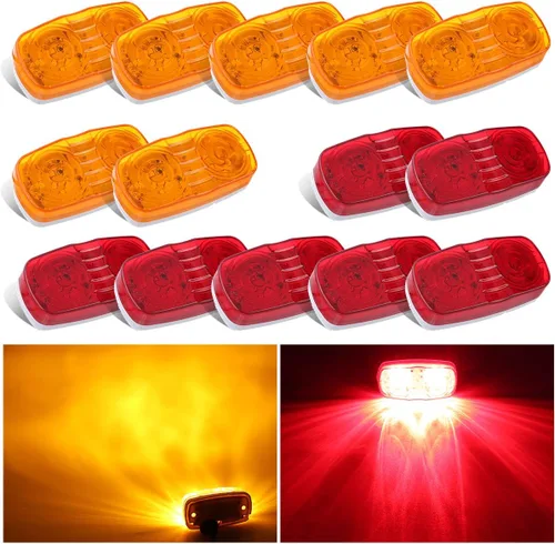Luces LED de Liberación para Marcador de Remolque, 14X Doble Diana 7 Rojas y 7 Ámbar 12 Luces LED Indicadoras de Marcador Lateral 4x2 Pulgadas Ojo