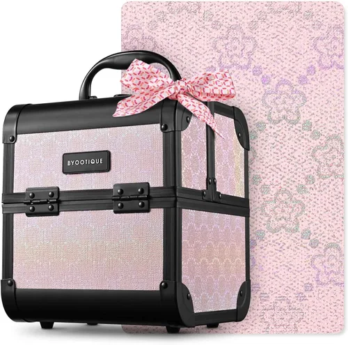 Miniatura 47 de BYOOTIQUE estuche rodante para maquillaje 4 en 1, con cerradura, maletín tipo trolley para cosméticos, con 4 ruedas extraíbles, organizador de viaje