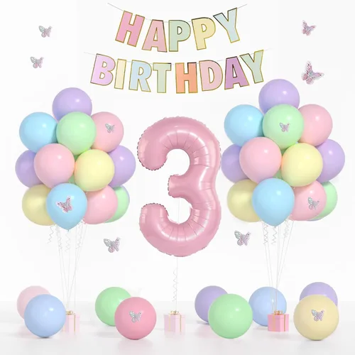 Miniatura 12 de 13th Birthday Decorations For Girls -12 Inch Pastel Balloons, 32 Inch Pink 13 Balloon, 3D Butterflies Stickers, Happy Birthday Banner For Teen Girl