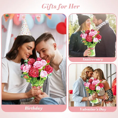 Miniatura 4 de Airpark Tarjeta de ramo de flores de papel 3D desplegable de 12 pulgadas con nota y sobre, regalos de cumpleaños, aniversarios, mejorarse