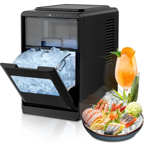 Kismile Encimera para hacer hielo en forma de media luna, 16 piezas en 10-15 minutos, 26.5 libras/día, máquina de hielo portátil autolimpiante con