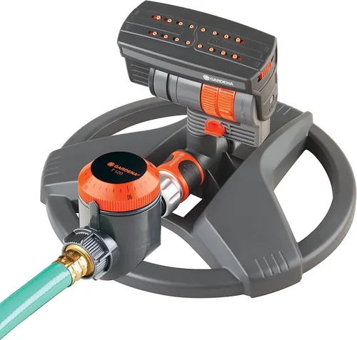 Gardena (69-84BZMX) ZoomMaxx - Aspersor ajustable con temporizador incorporado, base pesada para riego preciso de hasta 2,300 pies cuadrados,