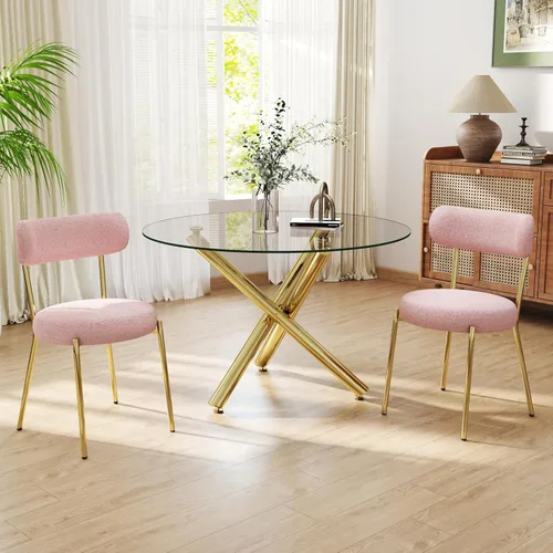 Miniatura 13 de Juego de mesa de comedor redonda de cristal negro para 2, juego de mesa de cocina pequeña y moderna de 36 pulgadas con 2 sillas de comedor tapizadas