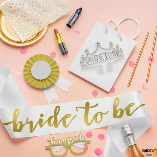 Miniatura 3 de KatchOn, Banda dorada para la novia y la novia – Paquete de 2 Decoraciones de despedida de soltera Tiara y banda de novia Banda y corona
