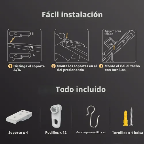 Miniatura 5 de ACMEART Riel de cortina de techo, riel de techo retráctil para cortinas, 2.8-5.2 pies, barra de cortina divisora de habitación, juego de rieles