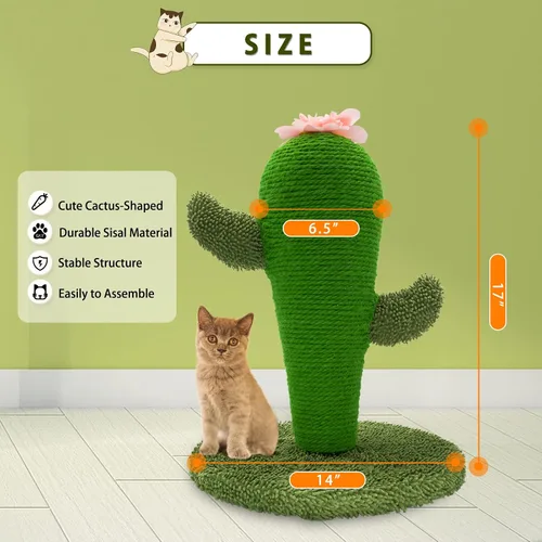 Miniatura 2 de AUSCAT Poste rascador para gatos, lindo poste rascador de cactus, rascador de sisal natural para gatos y gatitos