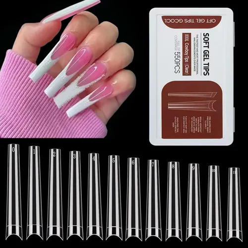Miniatura 14 de 312 piezas de puntas de uñas de tacón extra largas para uñas acrílicas profesionales, puntas de uñas de tacón de media cubierta 4XL, extensión
