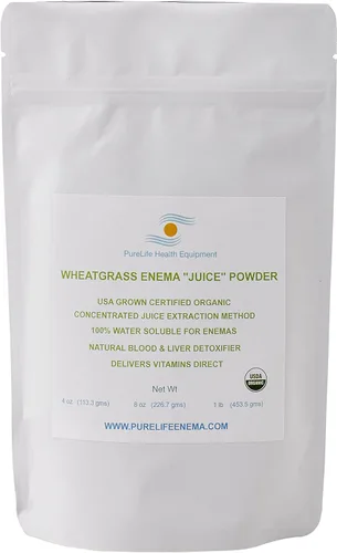 Purelife Wheatgrass - Polvo de jugo de enema orgánico, específico para enemas, 4 onzas, desintoxicación del hígado, energizante de sangre, curación