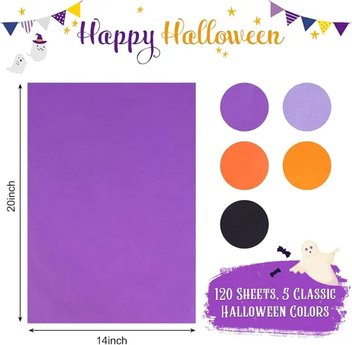Miniatura 6 de Shindel 120 hojas de papel de seda de Halloween, 20 x 14 pulgadas, papel de regalo para Halloween, manualidades, bolsas de regalo, cajas de 5