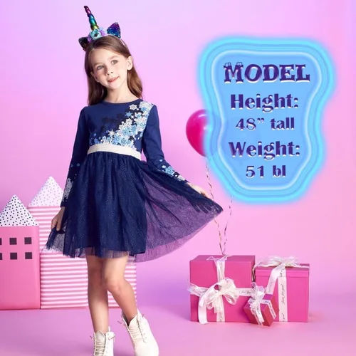 Miniatura 2 de VIKITA Vestidos de invierno de manga larga y tutú para niñas pequeñas de 3 a 7 años, vestido de fiesta y navidad para niñas