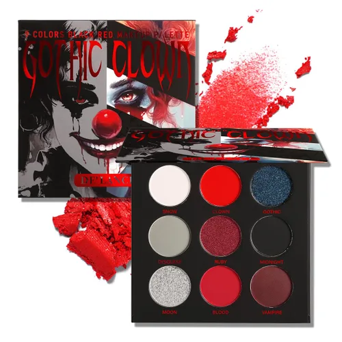 Paleta de sombra de ojos Afflano Negro Rojo para maquillaje de Halloween de estilo gótico y payaso, paleta de sombras de ojos blancas, plateadas,