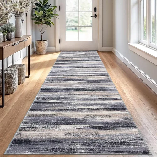 Miniatura 91 de Lansny Alfombra moderna abstracta de 2 x 5 pies, color negro, gris, blanco, lavable, alfombra de entrada para cocina, alfombra antideslizante suave
