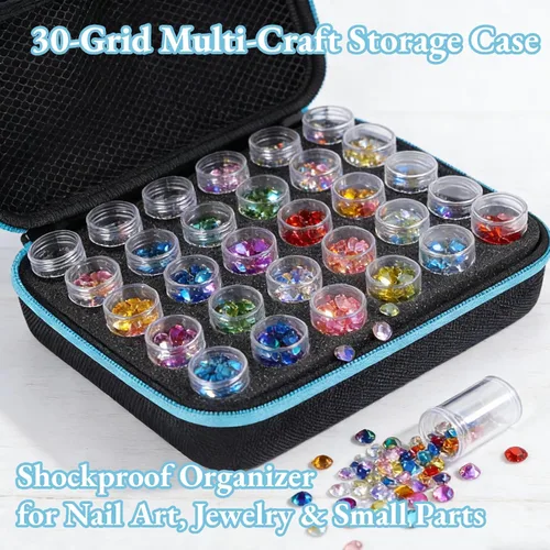 Miniatura 4 de AUNMAS Estuche de almacenamiento de pintura de diamante, contenedor a prueba de golpes de 30 rejillas, organizador de cuentas portátil para joyas