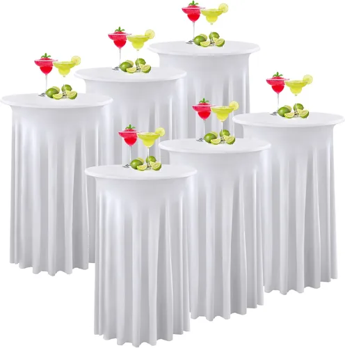 Miniatura 9 de Paquete de 4 manteles redondos de color azul bebé de 36 x 43 pulgadas, sin arrugas, elásticos, de elastano, para cóctel, fiesta, bar, boda
