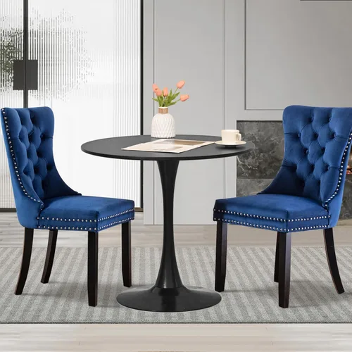 Miniatura 9 de Juego de 6 Sillas de Comedor Tapizadas de Terciopelo, Sillas Laterales de Cocina de Estilo Moderno con Ribete de Tachuelas y Patas de Madera, Anillo