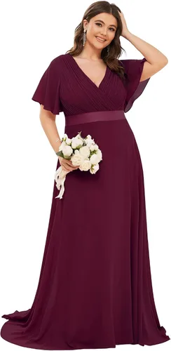 Miniatura 138 de Ever-Pretty Vestido formal para mujer, Navidad, Año Nuevo, cuello en V, gasa, talla grande, largo hasta el suelo, vestido de dama de honor