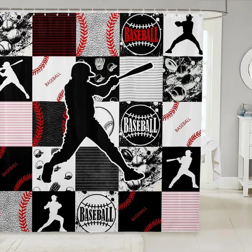 Miniatura 10 de Cortina de ducha de béisbol de 72 x 72 pulgadas, cortina de baño de sóftbol para niños y niñas, juego deportivo, fútbol, voleibol, cortina de baño