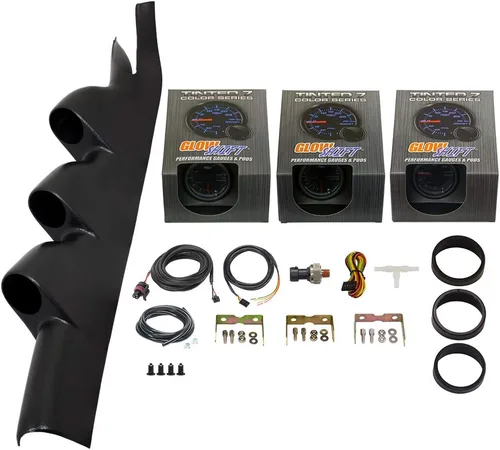 GlowShift Paquete de calibradores compatible con Ford Mustang Cobra GT Hardtop 2005-2014 – Tintado 7 colores 30 PSI Boost/Vacuum, relación