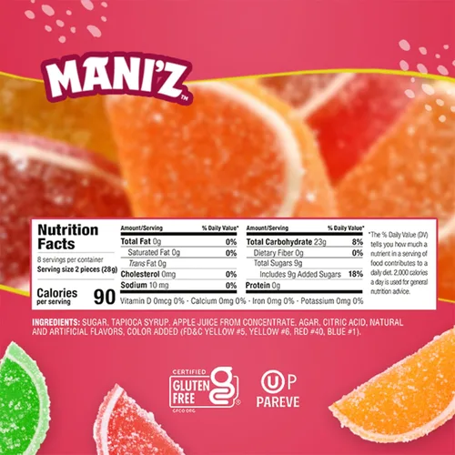 Miniatura 2 de Manischewitz Rebanadas de frutas confitadas navideña en una caja de regalo, 8 onzas, hechas con jugo de fruta real, sin gluten, sin jarabe de maíz