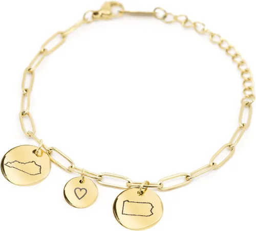 MignonandMignon Pulsera de amistad de larga distancia con dije grabado del estado, joyería hecha a mano personalizada para mamá para mejor amiga,