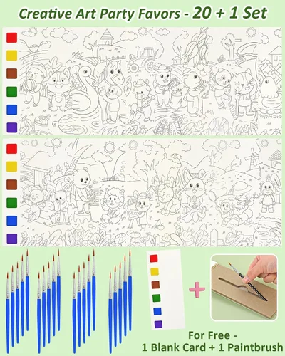 Miniatura 4 de Vileafy 20 marcadores de acuarela de animales para niños, kit de manualidades de acuarela sin desorden con 20 pinceles, recuerdos de fiesta
