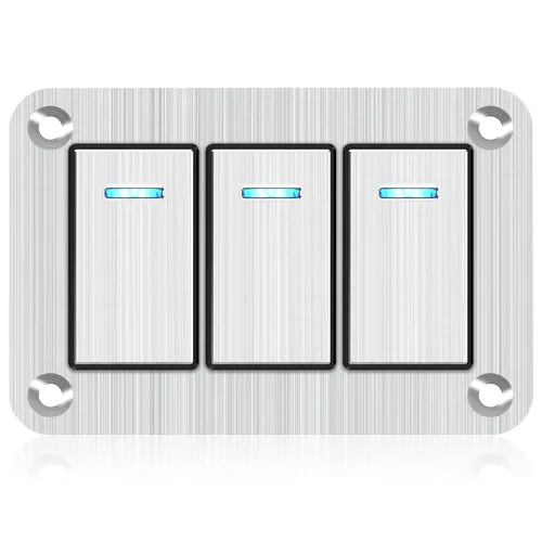 Miniatura 31 de Panel de interruptor basculante de aluminio de 2 vías, impermeable, precableado con retroiluminación azul, interruptor de palanca